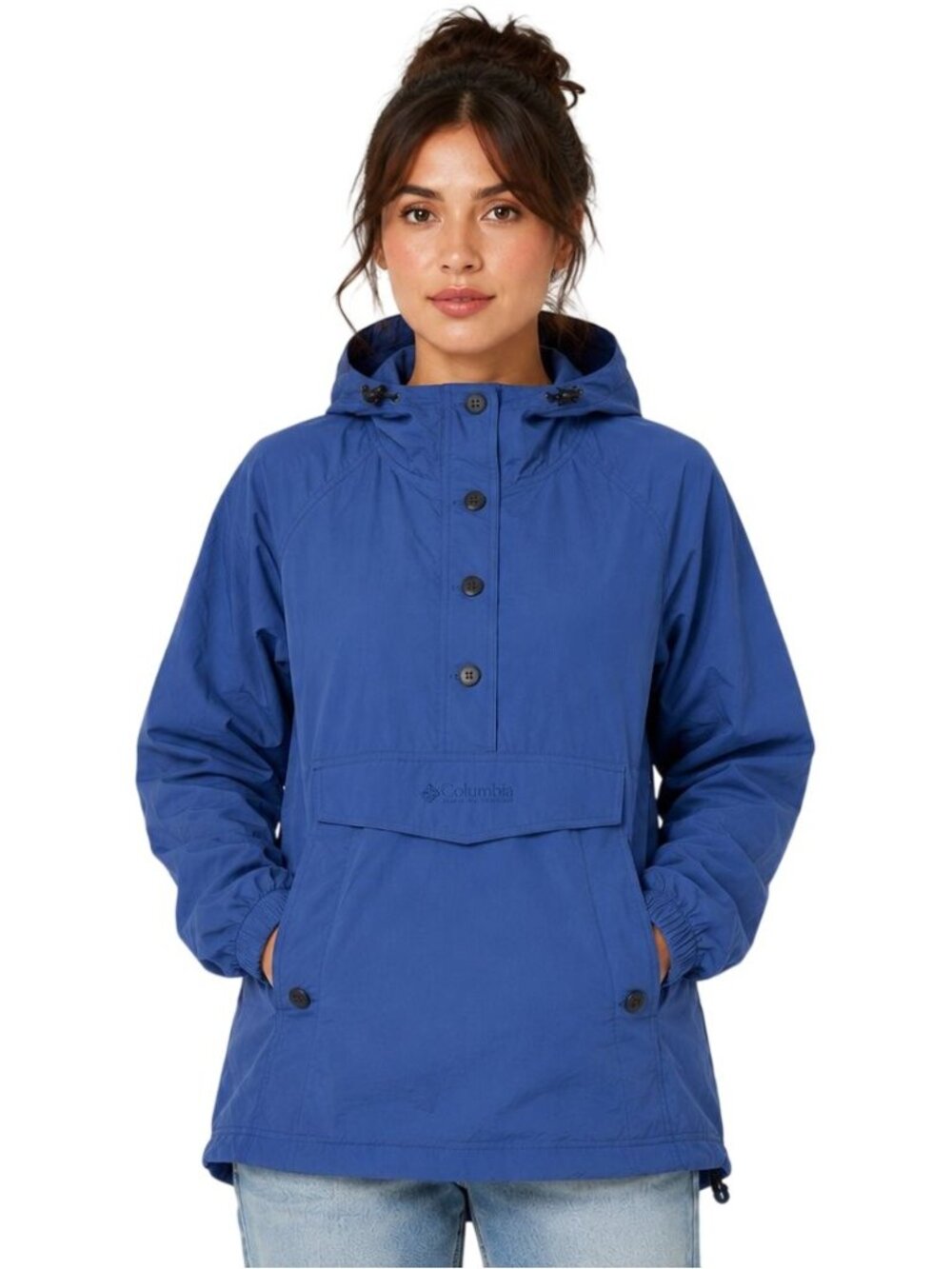 Vintage 90s Columbia Womens Blue Purple Lightweight Hooded Anorak Jacket Large G